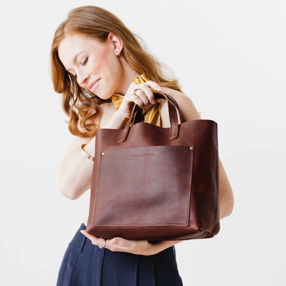 Cognac Natural Full Grain Leather Crossbody Tote